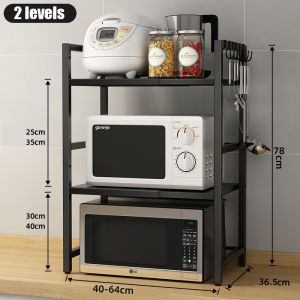 FFALL [COD] Kitchen Organizer Microwave Oven Rack Expandable and Height Adjustable Kitchen Storage Shelf 1/2-Tier Kitchen Cabinet Storage Rack Shelf Utensils Holder