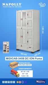 Lemari Pakaian Plastik NAPOLLY 4 PINTU SUPER JUMBO BESAR GANTUNG KACA CERMIN KUNCI BAGUS KOKOH MIDICAB 4408 DC ION PUMA