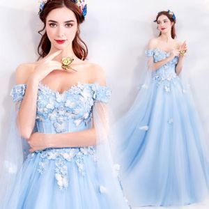 Glary Star Blue Fairy Colored Dress Banquet Annual Meeting Walking French Long-sleeved Wedding Dress Evening Dress