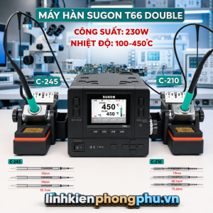Trạm hàn 2 Tay SUGON T66 New 2026. Trạm hàn thông minh cao cấp thế hệ mới sở hữu công suất mạnh mẽ lên tới 230W nhờ trang bị biến áp xuyến lớn