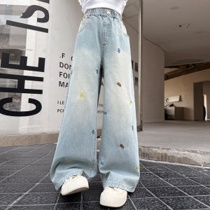 130-160cm กางเกงยีนเด็กญ กางเกงเด็กผู้หญิง การออกแบบปัก เอวยางยืด หลวม ความงามระบายอากาศได้สะดวกสบาย 2025 ใหม่