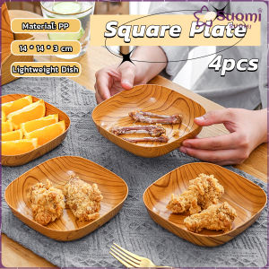 Suomi 4pcs Plate Set Kitchenware Plastic Wooden Design Square Snack Tableware Kitchen Supplies