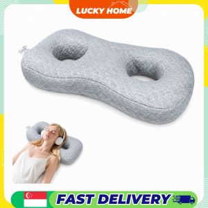 【Lucky Home】 Ear Hole Side Sleeper Pillow / Double Ear Pressure Relief Pillow with Washable Cover for Side Sleeping