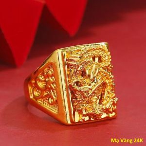 Nhẫn Nam Nữ  Khảm Rồng Bay Vàng 24K Cá Tính Thời Trang Đẳng Cấp RBTHANRONGVANG22