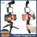 RISE Vlogging Set Equipment Smartphone Video Kit Microphone Bracket Photography Lighting Phone Holder LED Selfie Tripod Recording Handle Portable Stabilizer. 