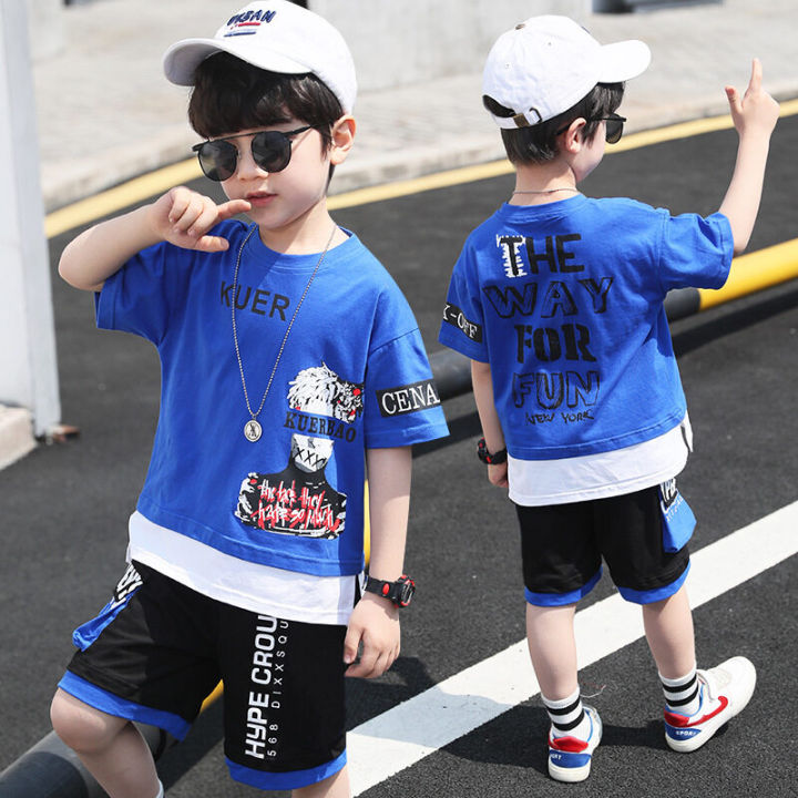 Angugu Childrens Clothing 2022 Summer Suit 2PCS (Top + Pants) 3 4 5 6 7 8 9 10 11 To 12 Year Old Boys Clothes Short Sleeve T-Shirt Western Wear Casual Sportswear Sports Style