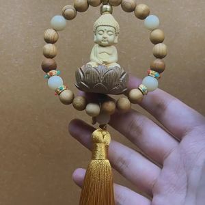 Car Hanging Ornament Buddha Statue Boxwood Tathagata Guanyin Car Interior Rearview Mirror Pendant Small Buddha Lotus Ornament Decoration