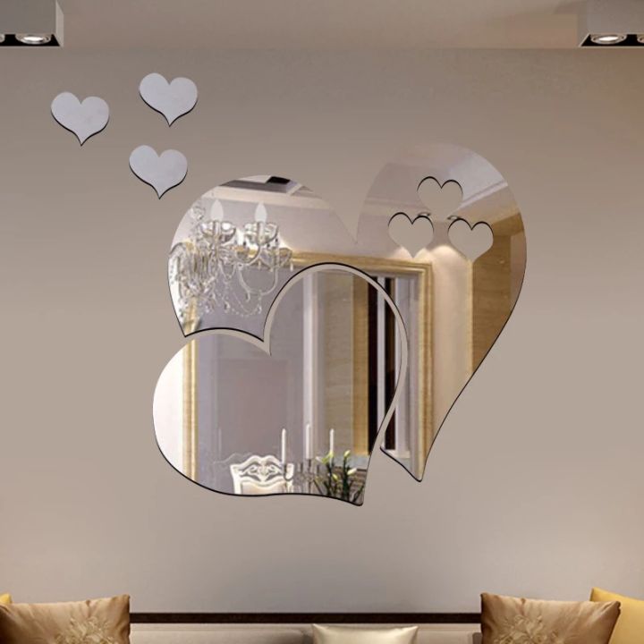 1 Set 3D Mirror Heart Wall Sticker Decal DIY Home Room Art Decoration ...