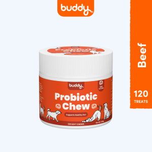 Buddy Probiotic Bites for Dogs Happy Tummy and Healthy Gut for Improved Dog Immunity - Healthy Dog Treats with Probiotics for Dog Wellness Dog Supplements and Appetite Booster for Dogs Perfect for any Dog Breed from Puppy to Adult Dogs