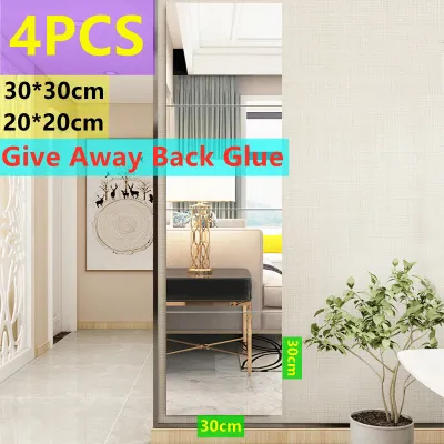HD Wall Glass Paste Mirror 4pcs Full Body Fitting Mirror Sticker Self-Adhesive For Living Room/Bedroom/Bathroom