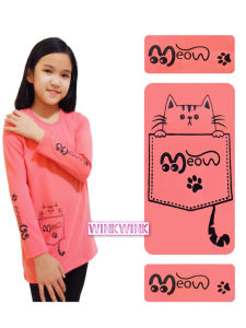 Kaos tunik anak lengan panjang meow