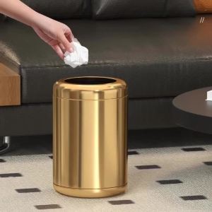 Sacesr Metal Trash Can Large Capacity 8L/10L Trash Can Miniature Movable Open Waste Bins Household Living Room Kitchen Waste Bins 2Z6B7
