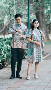 Baju Batik Aluna Couple Mewah Setelan Atasan Untuk Pesta Pernikahan Berkualitas Premium Terbaru n Kekinian Lengan Panjang CBA 071