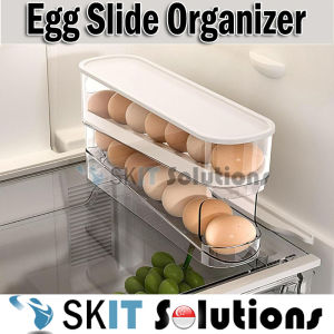 【SKIT SG】12 Grid Egg Slide Organizer Automatic Scrolling Egg Rack Holder Stackable Space-Saving Egg Storage Container Food Grade Egg Storage Dispenser Egg Storage Box Egg Storage Holder Egg Storage Drawer Egg Storage Basket Egg Storage Bin Cabinet