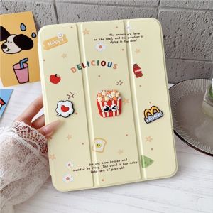 Cute Cheese Food Sticker Tablet Case for iPad Air 6 7 8 Pro 11/12.9/13Inch M2 M3 M4 M5 2018 2018 2026 2026 2025 2026 Cover2026