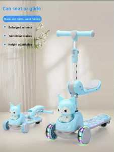 RRH - Foldable Scooter for Kids - Baby Three-in-One Childrens Skateboard Slippery Slide with Music