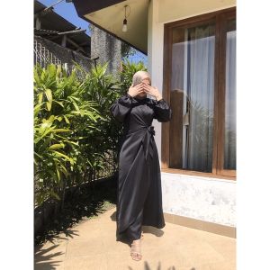 Arabel Dress Satin Velvet Gamis Kondangan Kekinian Wisuda Tunangan Lamaran Bridesmaid Outfit Lebaran Mewah Elegan Hitam Polos Putih