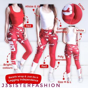 SETELAN BAJU SENAM YOGA AEROBIC FITNESS GYM TRIANGLE JUST DO IT SET MERAH PUTIH