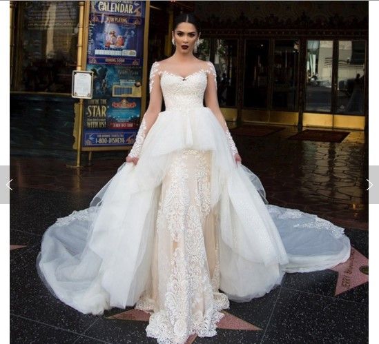 Modern Lace Illusion Long Sleeve Wedding Dress Bridal Gown With