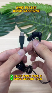 Awei PC-25T Wired Earphone Stereo Surround Sound Type-C Headphone Awei Earphone 1.2M Length Awei PC-25 Awei PC25