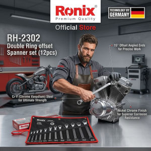 Ronix Tools RH-2302 Premium Quality German Technology | 12pcs Double Ring Offset Spanner Set | Chrome Vanadium Steel Cr-V Wrench Kit | 6-32mm Professional Metric Hand Tool Set for Automotive Mechanical Repair | Heavy Duty Corrosion Resistant with Pouch