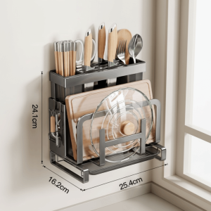 LUXELU Giá treo tường Giá để đồ bếp Có bộ thoát nước Tổ chức đũa Giá đỡ thớt Tiết kiệm không gian Bộ tổ chức trên bàn bàn bếp