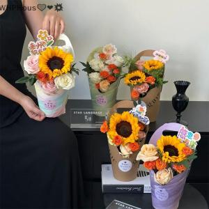 WP💓💛💖 5Pcs Waterproof Flower Box Thick Bouquet Handbag Flower Packaging Box Scratch Resistant Kraft Paper Handbag For Party Festival
