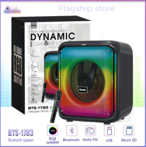Brodu BTS-1783 Bluetooth Outdoor Portability Powerful Sound Wireless Speakers with rechargeable Wireless Mic Stereo Audio System