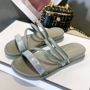 [Free Shipping] Womens Summer New Fashion Mid-Heel Rhinestone Two-Way Beach Casual Trendy Breathable Sandals