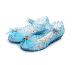 [Free Shipping] Summer Frozen Girls Princess Shoes Bowknot Soft Sole Glitter ChildrenS High Heel Sandals