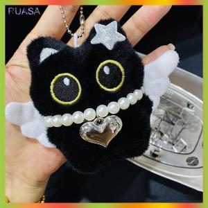 RUASA Cute Angel Little Black Cat Little Milk Dog Plush Doll Pendant Backpack Hangings Decoration