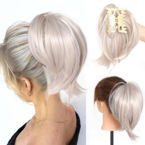 XUNJIE Scrunchies Messy Bun Hair Piece Clip in Synthetic Straight Chignon Ponytail Heat Resistant Fiber Donut Claw Clip Updo for Women