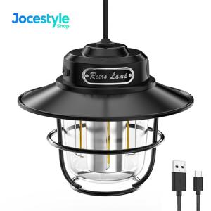LED Hanging Lantern Vintage 200LM Portable Camping Light Stepless Dimming Type-C USB Rechargeable for Hiking Fishing Emergency