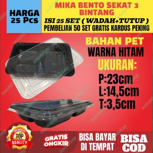 Mika bento sekat 3 tray bento 3 sekat box bento tempat makan isi 25pcs + tutup