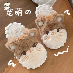 WY-XIXITIAO Womens Winter Korean Style Cute Little Cat Fluffy Cotton Slippers Girly Home Bedroom Warm Soft Sole Maternity Shoes