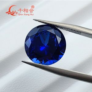 Round shape Diamond Cut Lab Grown Royal Blue Sapphire Synthetic Corundum Loose Gemstone With Visible Inclusions