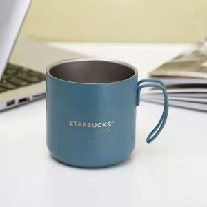 Penhao store Starbucks Cup Stainless Steel Double-layer Anti-scalding Colorful Mug Simple Dark Green Water Cup with Handle Can Be Hung 355ml