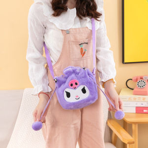 Sanrio Cartoon Plush Shoulder Bag Kawaii Kuromi My Melody Cinnamoroll Bag Women Crossbody Bag Gift for Girls