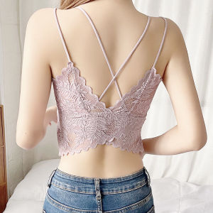Shipped from China [2025] Thin Lace Long Camisole with Built-in Bra Pads for Women Internet Celebrity Hot Item Beautiful Back Tube Top Wrap Bra Underwear