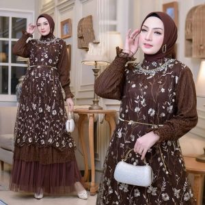 COD Aira Dress Tille Bordir Bunga Dress Wanita Terbaru 2025 Kekinian Dress Brokat Untuk Kondangan