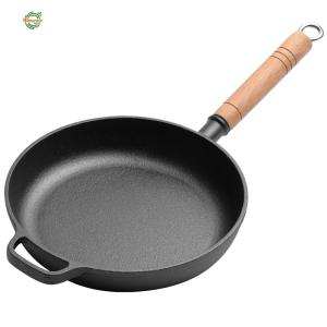 Cast Iron Portable Camping Outdoor Skillet with Wood Handle Nonstick Skillet Cookware 22/24/26/28cm Mini Egg Frying Pan[Winnereco World]