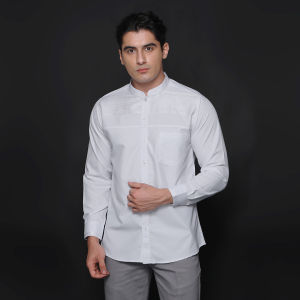Casella Baju Koko Pria Lengan Panjang Horizontal White | Koko Elegant Ismail