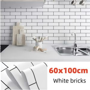 NEW PVC heatproof Kitchen Wallpaper 3D Backsplash Subway Tiles Sticker Bathroom Self-Adhesive Wall Sticker Waterproof and Oil proof Fire Proof thickening Table sticker Kitchen Home decorate