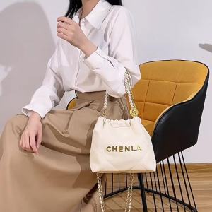 -style trash bag bag 2024 New pearl chain bag fashionable diamond-pattern shoulder bag crossbody bag for women