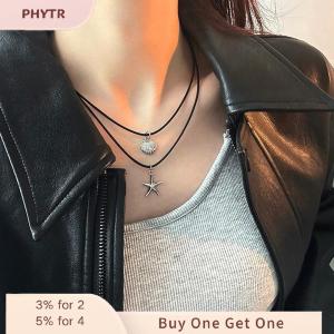 PHYTR HOT Retro Black Rope Heart Shell Pendant Necklace For Women Starfish Clavicle Chain Necklace Trendy Accessories Gift