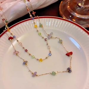 Dopamine-colored double-layered crystal necklace for women light luxury niche exquisite collarbone chain versatile and stylish accessory