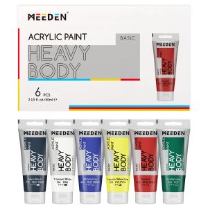 MEEDEN Heavy Body Acrylic Paint - Basic Satin Finish 60ml (2 oz) Primary Color Paint Set for Adults - Rich Pigment Art Craft Paints for Wood Glass Ceramic Painting Halloween Pumpkin Decoration