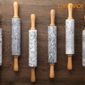 CHEFMADE 18-Inch Marble Rolling Pin with Wooden Handles and Cradle Non-stick FDA Approved WK9159
