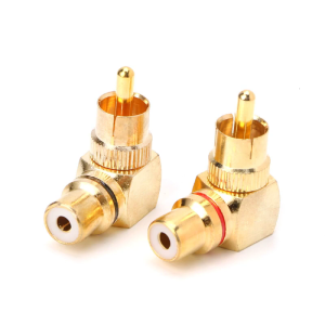2X Brass RCA Right Angle Male To Female Gold Plated Connector 90 Degree Adapters