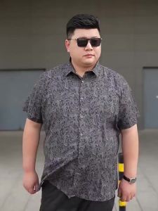 60-175KG Men Plus Size Loose Collar Short Sleeve Tops Man Casual Big Size Beach Hawaii Paisley Printed Button Shirt